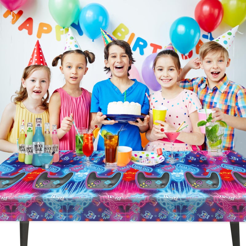 Idealmuzik 3pcs Video Game Tablecloth, Game Theme Birthday Decorations Supplies, Plastic Tablecloth, Rectangular Racetrack Tablecloth, Gamer TableCovers for Kids, 54 x 108 Inch - Image 5